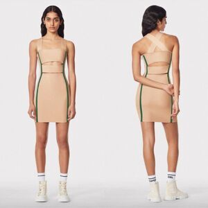 NWT Herve by Herve Leger peach green stripe cut out bodycon bandage mini dress
